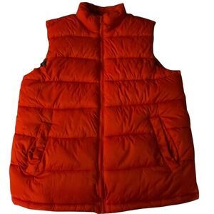 Mens Orange Puffer Vest Full Zip Sleeveless Quilted Jacket